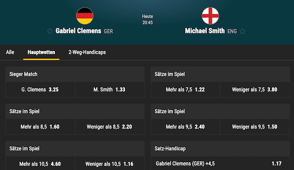 Wettquoten zum WM Halbfinale Clemens vs Smith
