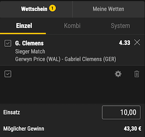 Quoten zum Match Price vs Clemens