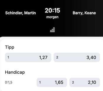 Wettquoten zu Schindler gegen Barry bei Tipico