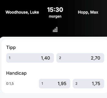 Wett-Quoten zu Woodhouse gegen Hopp bei Tipico